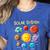 Solar System Cute Face Planets Space Science Teacher School Women's Heather T-Shirt Heather True Royal
