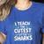 I Teach The Cutest Little Sharks Teacher School Women's Heather T-Shirt Heather True Royal