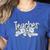 Teacher Blue Chinoiserie Coquette Bow Heart Teacher Life Women's Heather T-Shirt Heather True Royal