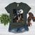 Boston Terrier Selfie Full Moon Flying Witch Halloween Dog Women's Heather T-Shirt Heather Forest