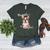 Brown Boston Terrier With Flowers And Feathers Women's Heather T-Shirt Heather Forest