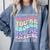 Teacher Dear Students Behind Me 1st Day Of School On Back Comfort Colors Sweatshirt Blue Jean