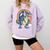 Boston Terrier Riding Dinosaur T-Rex Boys Kids Rainbow Comfort Colors Sweatshirt Orchid