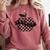 Back To School Checkered Apple Teacher Checkerboard Teacher For Men Women Girls Kids Comfort Colors Sweatshirt Crimson
