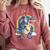 Boston Terrier Riding Dinosaur T-Rex Boys Kids Rainbow Comfort Colors Sweatshirt Crimson