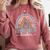Kindergarten Teacher Leopard Boho Rainbow Back To School Comfort Colors Sweatshirt Crimson