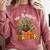 One Thankful Teacher Thanksgiving Turkey Cute Crayon Pencil Comfort Colors Sweatshirt Crimson