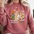 Trick Or Teach Groovy Teacher Halloween Floral Ghost Comfort Colors Sweatshirt Crimson