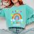 100th Day Of School Rainbow Happy 100 Days Smarter Teacher Comfort Colors Sweatshirt Chalky Mint