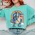 Boston Terrier Riding Dinosaur T-Rex Boys Kids Rainbow Comfort Colors Sweatshirt Chalky Mint