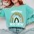 Montessori Teacher Halloween Boo Rainbow Leopard Halloween Comfort Colors Sweatshirt Chalky Mint