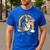 Boston Terrier Riding Dinosaur T-Rex Boys Kids Rainbow Men's Casual T-Shirt Royal Blue