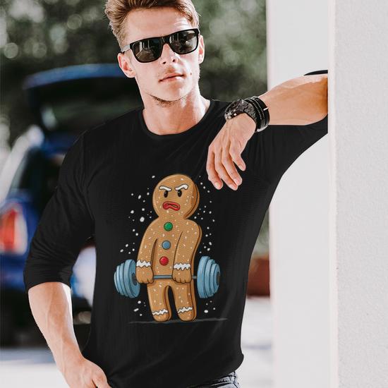 Gingerbread Weightlifting Workout Bodybuilding Long Sleeve T-Shirt