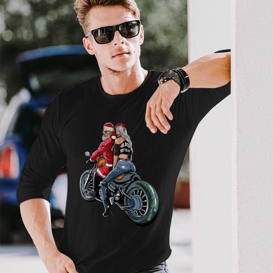 T-shirt Personnalisable Père Noël Motard - Noël - Marque Gildan - Coton/polyester - Neuf Avec étiquettes