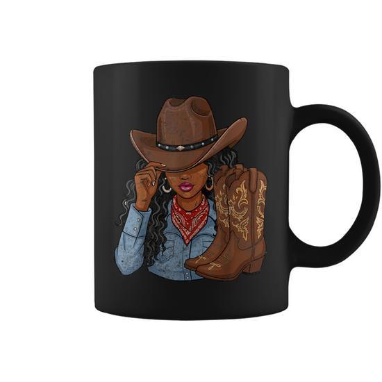 Cowgirl Western Boots Afro Western Rodeo Melanin Coffee Mug - Monsterry