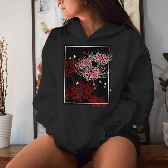 Red Spider Lily With Butterfly Japanese Anime Aesthetic Women Hoodie -  Monsterry