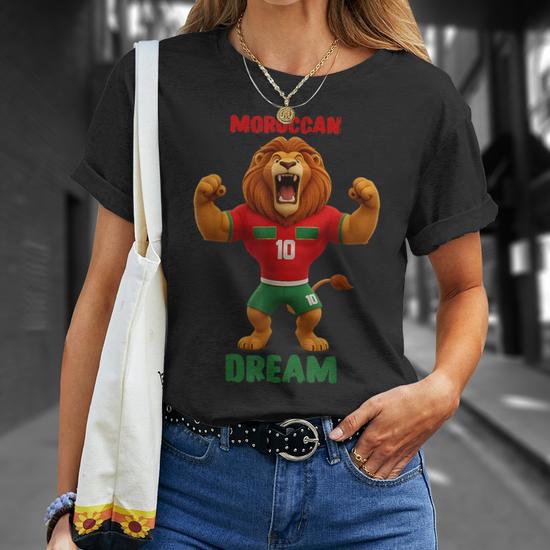 T-shirt Lion Maroc Numéro 10 - Fierté Marocaine - Football - Design Rouge Et Vert