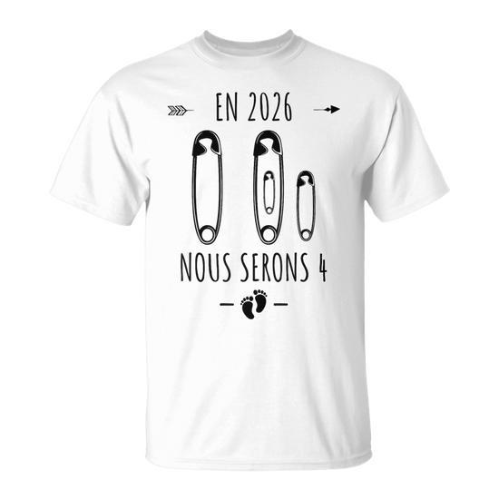 T-Shirt Femme 1+1=4 Annonce Grossesse Deuxième Enfant - Col En V Drôle