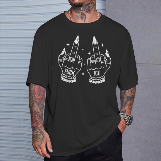 Fuck Ice Skeleton Hand T-Shirt | Mazezy