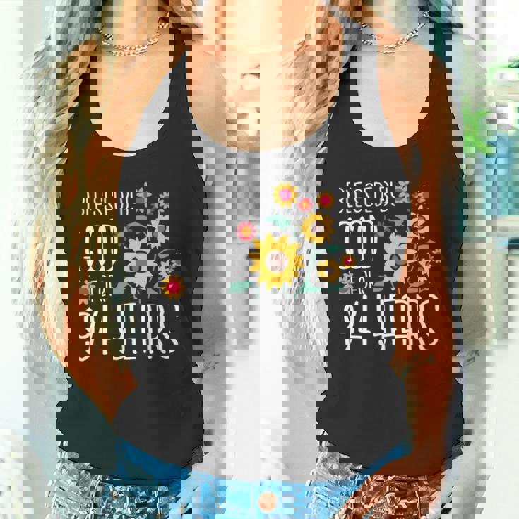 94歳の神に祝福され 可愛いひまわり 94歳の誕生日 長袖tシャツ タンクトップ