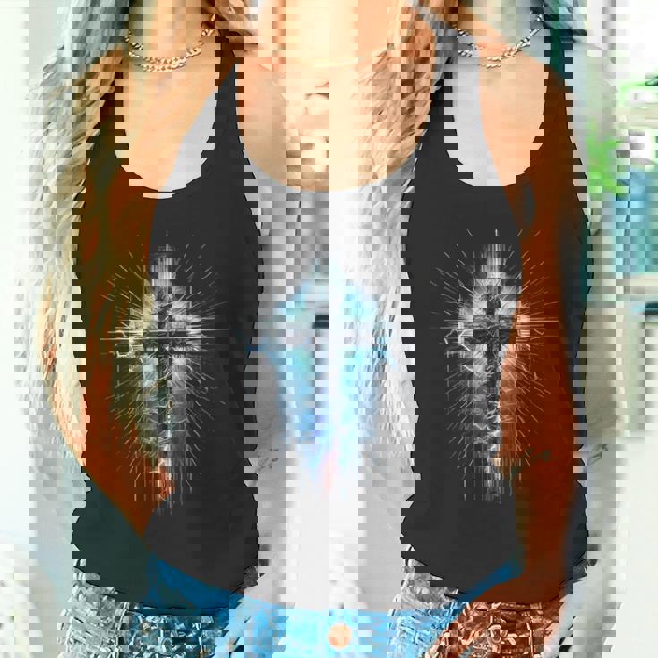 Christian Cross Punk Art Style Distressed Crown Of Thorns Tank Top