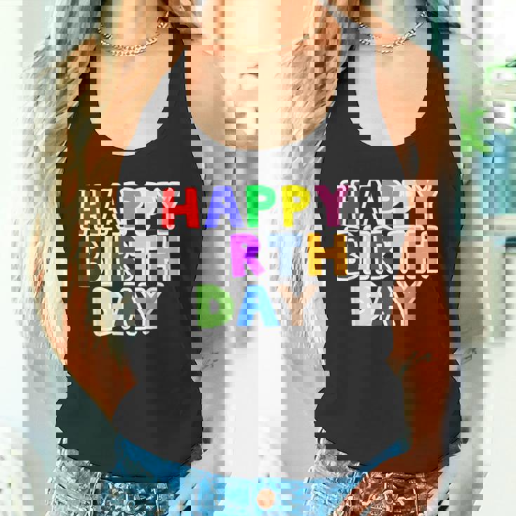 Happy Birthday（ハッピーバースデー）カラフルポップ【お誕生日 プリント】サプライズ 文字 イベントデザイン タンクトップ