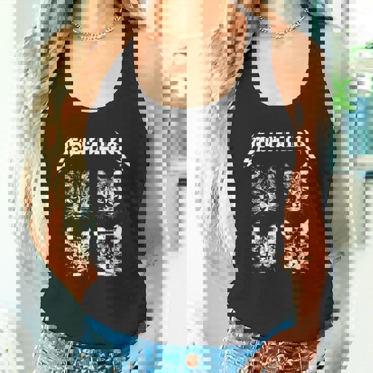 Meowtallica ブラック ホワイト 面白い パロディバンド 猫 子猫 恋人 長袖tシャツ タンクトップ