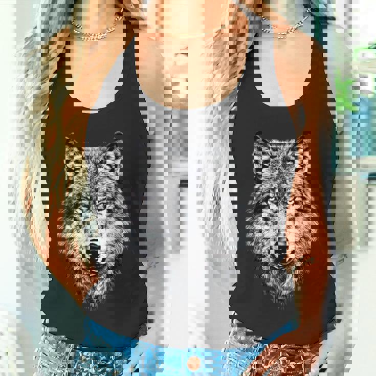 オオカミのモチーフ オオカミが大好き オオカミの群れ オオカミの犬 野生のオオカミ タンクトップ