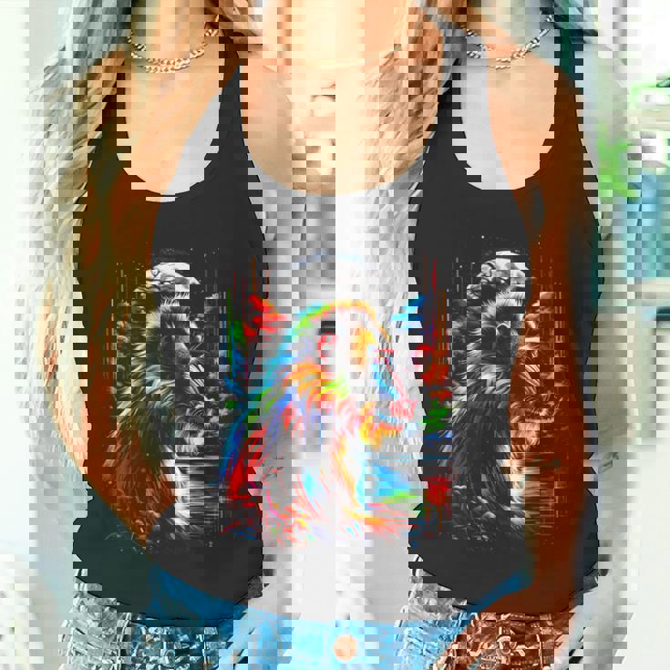 カラフル マンドリル 猿 精霊 動物 かっこいい イラスト アート タンクトップ