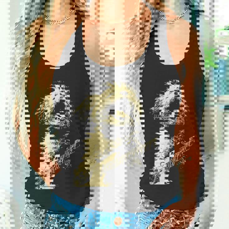 ギターロッカー ギタリスト 動物 パンク グランジ犬とマルチーズ タンクトップ