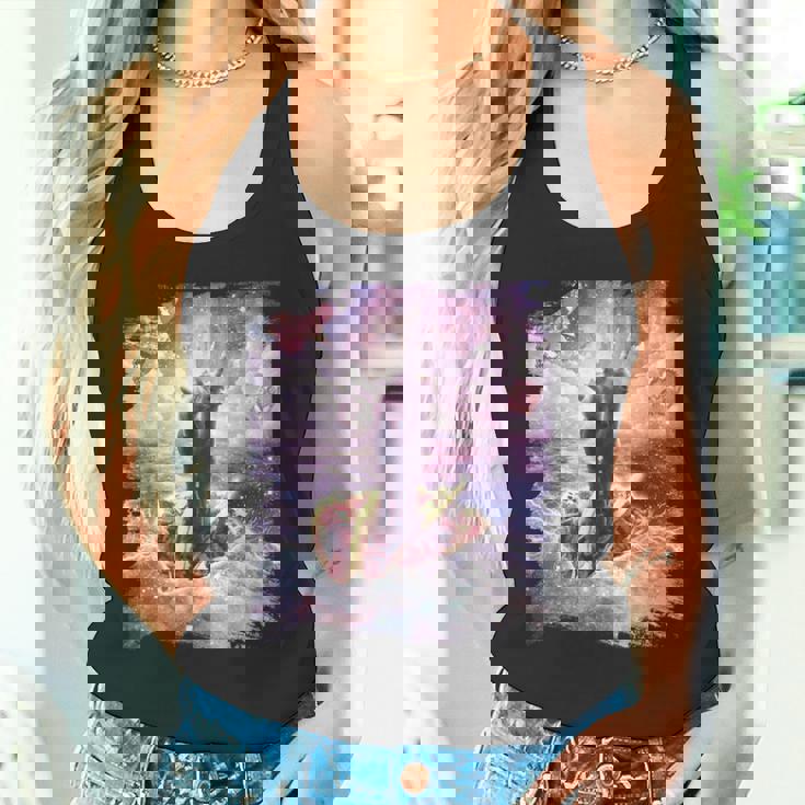 スペースキャットライディングアルパカユニコーン-ピザ＆タコス タンクトップ