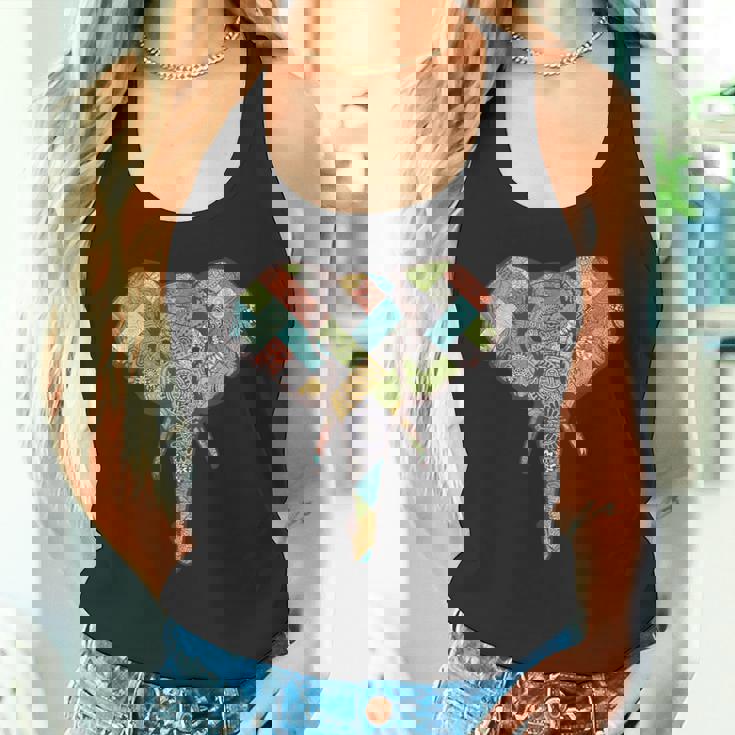 ゾウ I ワイルドライフ I カラフルなゾウ タンクトップ