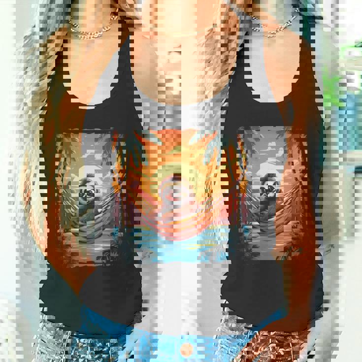 ナマケモノ ハンモック トロピカル サンセット リラクゼーション ヤシの木 平和 長袖tシャツ タンクトップ