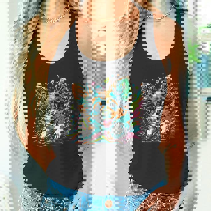 パピヨン犬の飼い主 パピヨン犬のアートワーク タンクトップ