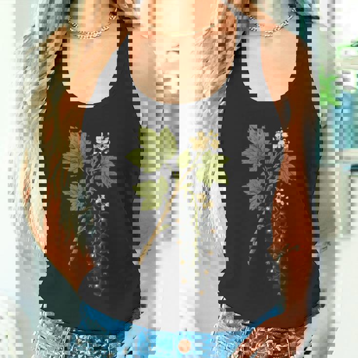 ビンテージボタニカルブラックカラント自然アートプリント タンクトップ