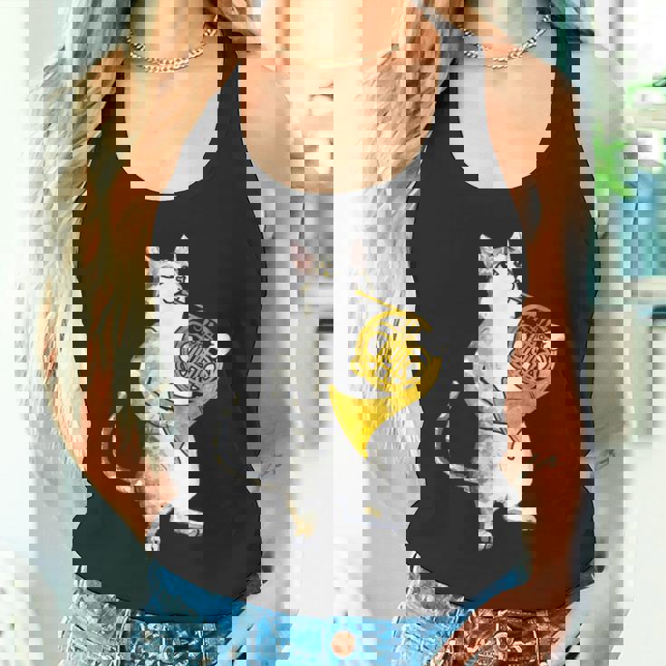 フレンチホルン音楽家オーケストラ音楽を奏でるクールな猫 タンクトップ