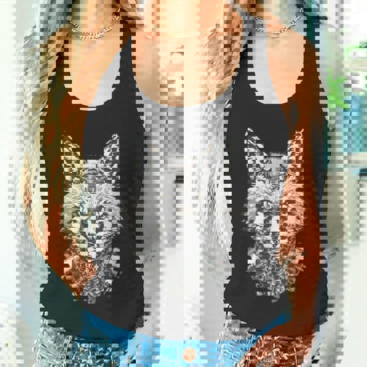 メカニカルきつね 近未来デザイン 長袖tシャツ タンクトップ