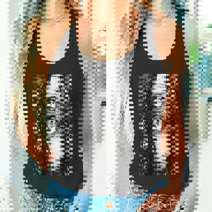 不気味な漫画 少女 怖い目 ホラー ハロウィン 恐ろしい タンクトップ