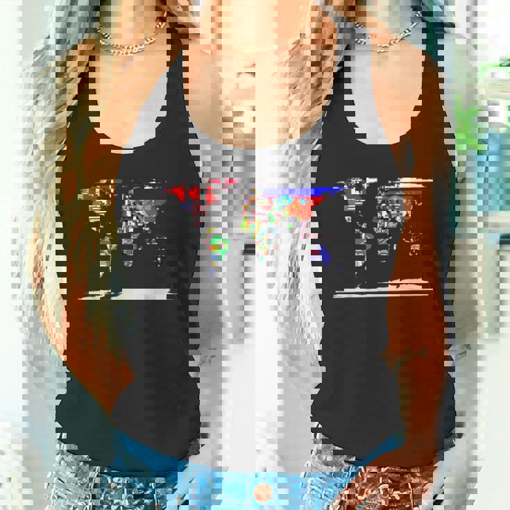 世界地図と世界の国の旗 タンクトップ