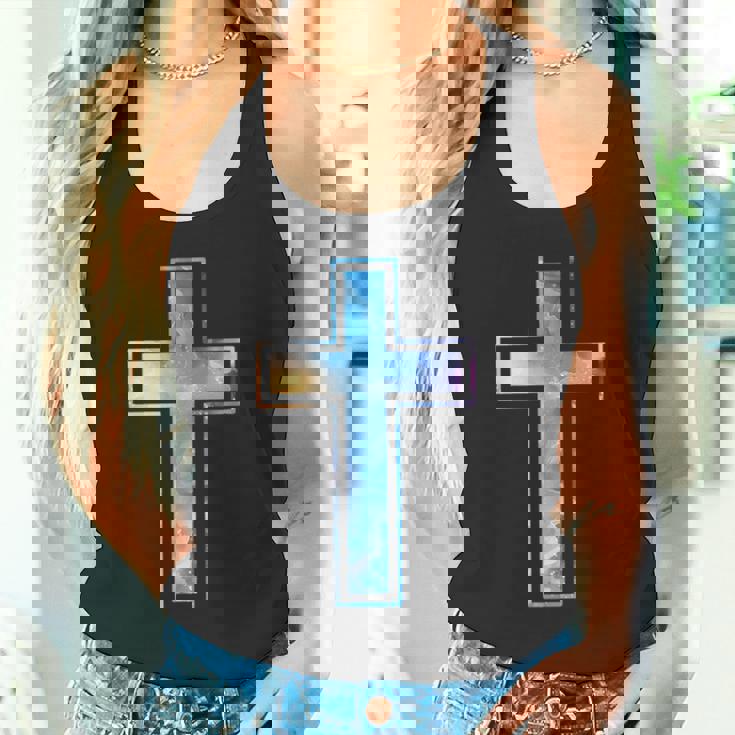 宗教のシルエット 信仰 水彩 キリスト教 十字架 タンクトップ