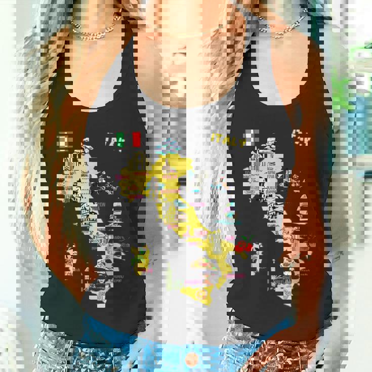 手描きのイタリア地図 観光地 タンクトップ