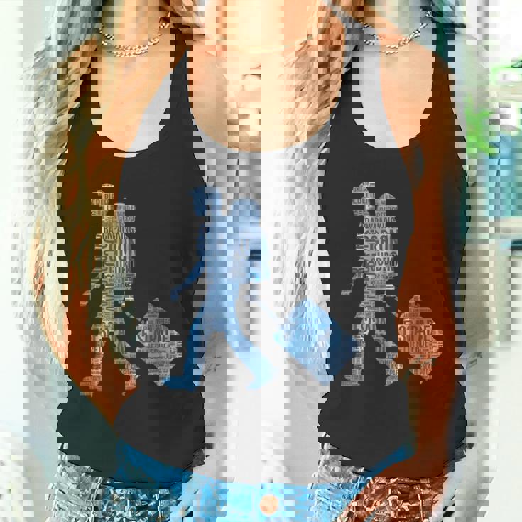 旅への冒険心を抱くシルエットデザイン 世界を巡る旅人たち タンクトップ