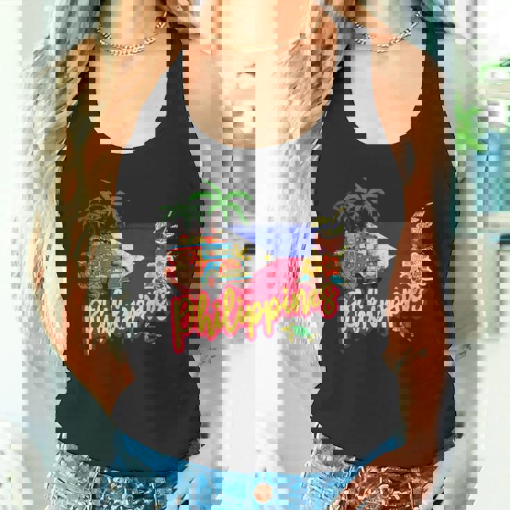 旗のヤシの木のお土産とフィリピンのヴィンテージメガネザル タンクトップ