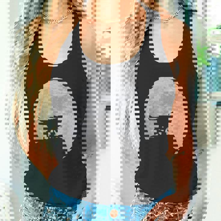 月と猫のシルエット ソマリ猫 タンクトップ