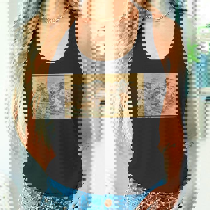 狸 狐 屏風絵 日本画 たぬき きつね タンクトップ