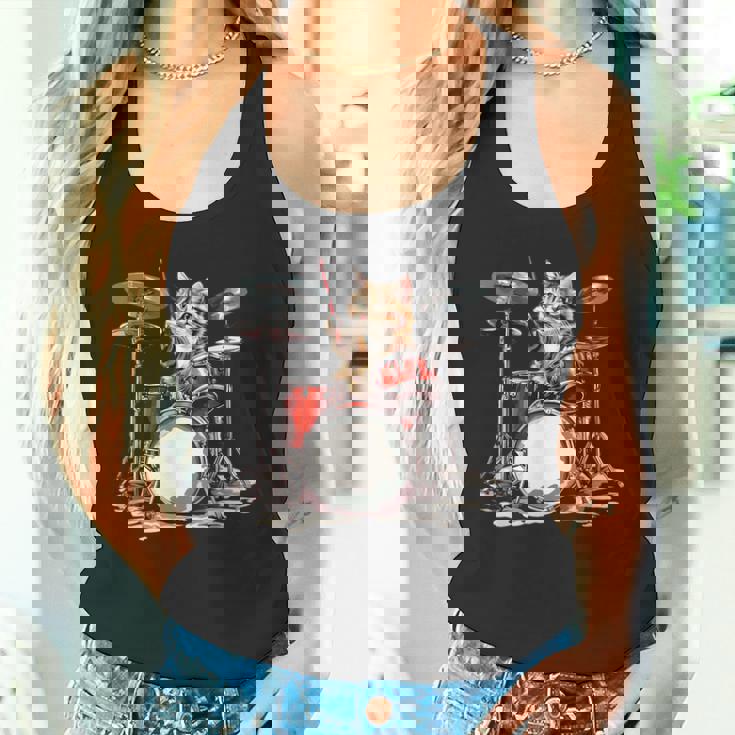 猫太鼓ドラムスティックかわいい猫と音楽 タンクトップ