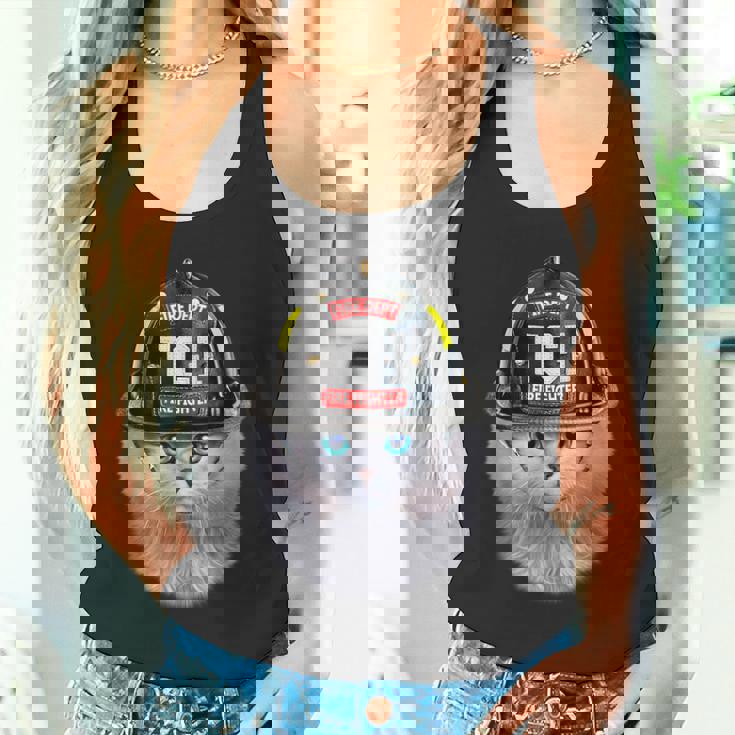 白いペルシャ猫 ねこ 消防士 タンクトップ