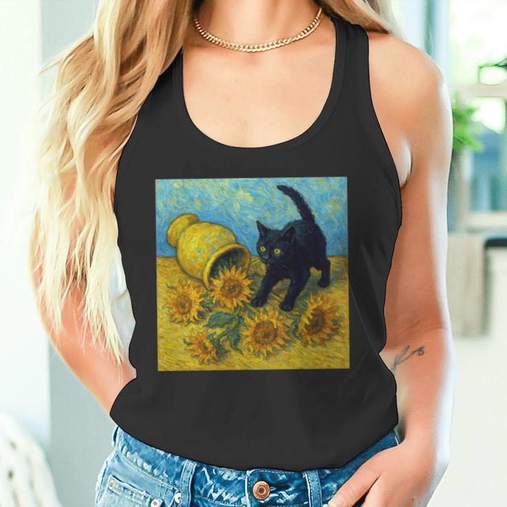 面白いゴッホのひまわり、猫のミーム、黒猫のアート。 長袖tシャツ タンクトップ