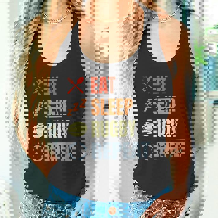 食べる寝るラグビーリピートラグビーコーチチームスポーツ タンクトップ