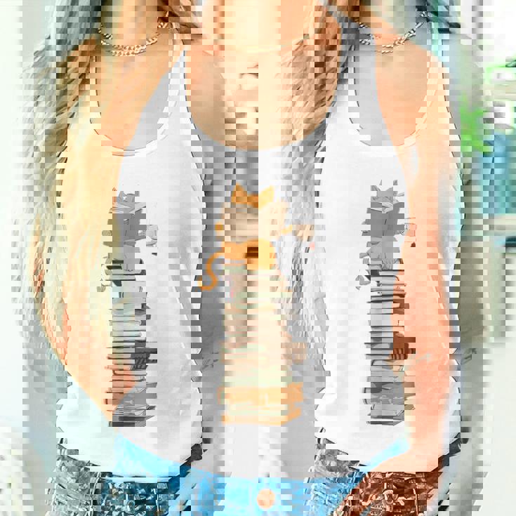 かわいい猫、本好きの猫 タンクトップ